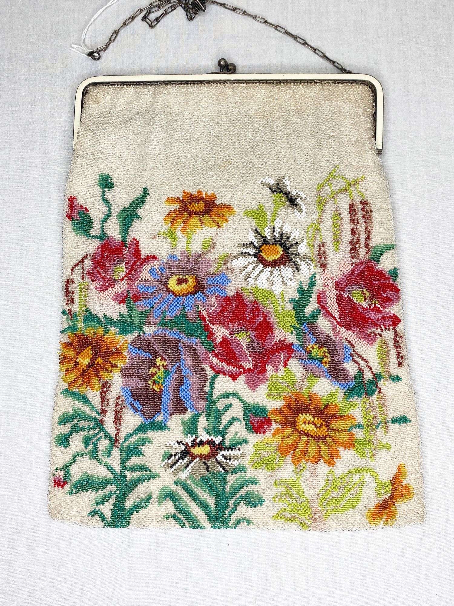 Appraisal: Art Deco Floral Micro Beaded Hand Bag long wide Condition