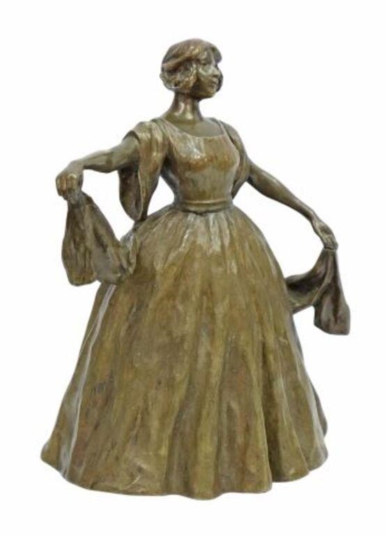 Appraisal: Patinated bronze sculpture Lady in the Crinoline signed in cast