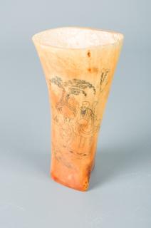 Appraisal: Chinese Bone Cup Circa With incised carvings a scenic depiction