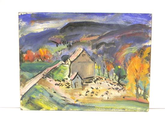 Appraisal: Marion Huse American - untitled oil on masonite country scene