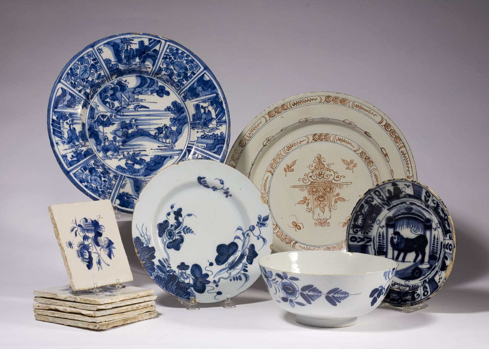 Appraisal: COLLECTION OF DUTCH AND ENGLISH DELFT TABLE OBJECTS INCLUDING FOUR