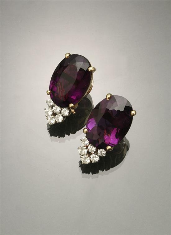 Appraisal: Pair of -Karat Yellow-Gold Amethyst and Diamond French Clip-Back Pierced