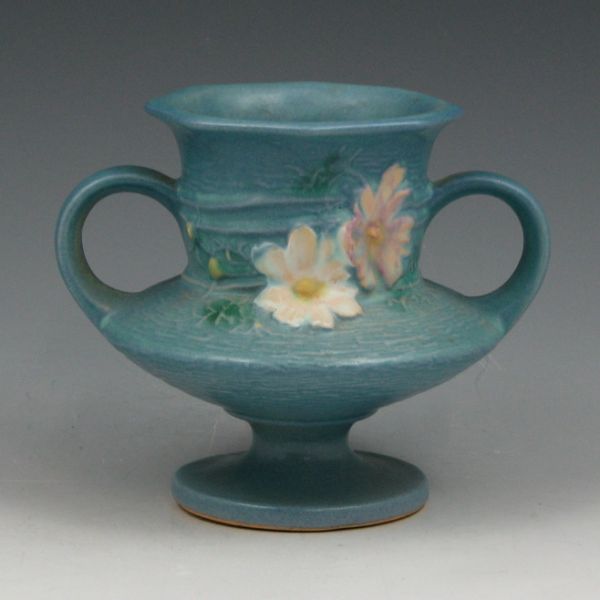 Appraisal: Roseville Cosmos handled vase in blue Marked Roseville - Mint