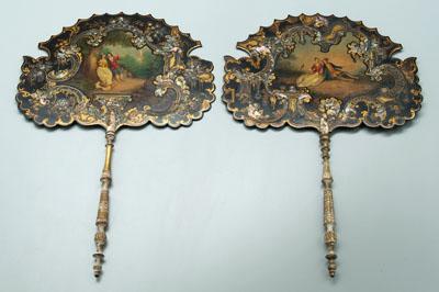 Appraisal: Pair lacquered hand screens Chinese style gilt and mother-of-pearl decoration