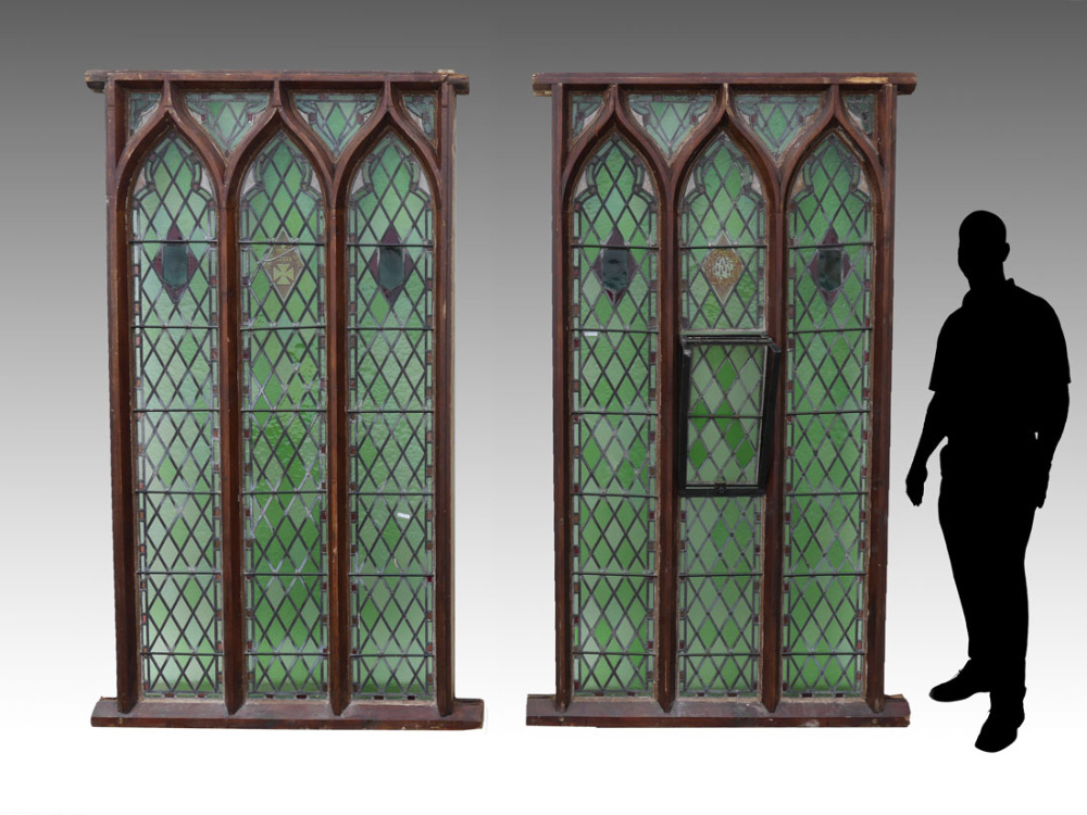 Appraisal: LARGE ENGLISH STAINED GLASS CHURCH PANELS Each panel with arched