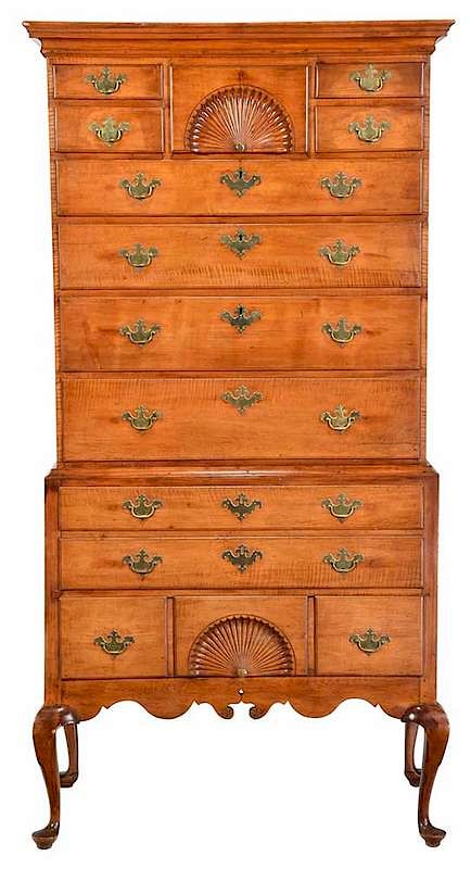 Appraisal: New Hampshire Queen Anne Maple High Chest circa - school