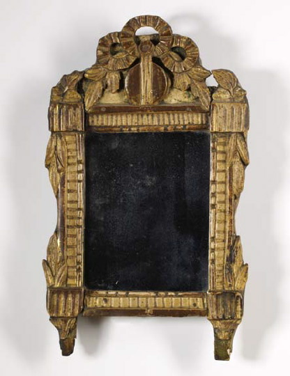 Appraisal: Diminutive French Provincial Carved and Antiqued Giltwood Looking Glass in