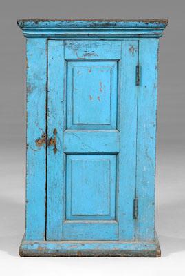 Appraisal: Blue-painted paneled cupboard mahogany throughout pit-sawn lumber with rosehead nails