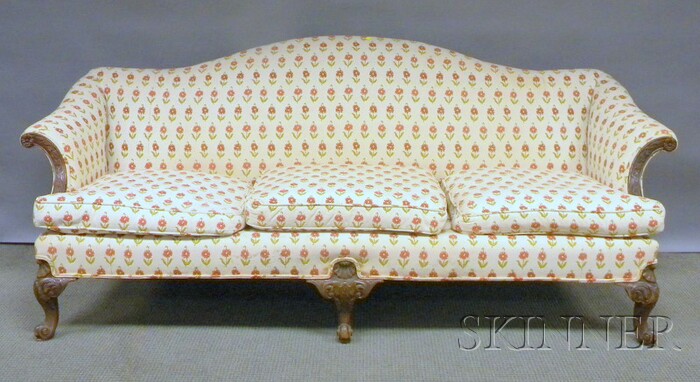 Appraisal: Chippendale Rococo-style Upholstered Camel-back Carved Mahogany Sofa lg in