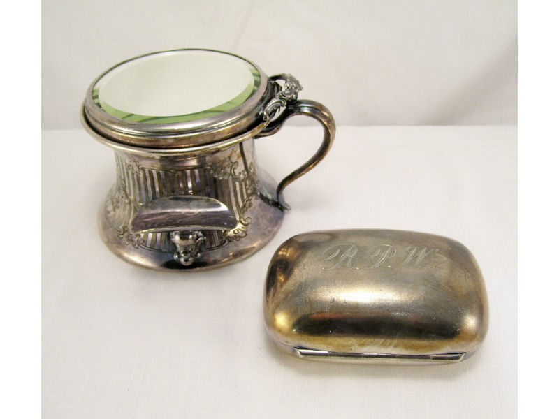 Appraisal: Victorian Silverplated Shaving Mug Soap Holder Includes Very unique silverplated