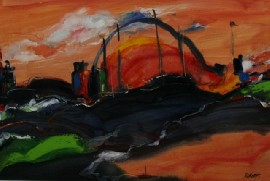 Appraisal: Roberts Sydney Harbour Bridge acrylic on paper signed 'Roberts' lower