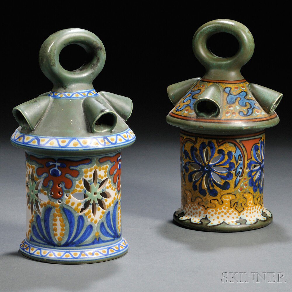 Appraisal: Two Zuid Holland Gouda Rhodian Pottery Lanterns Netherlands c each