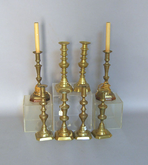 Appraisal: Four pr of brass candlesticks th c tallest - h