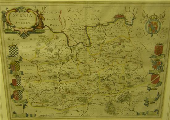 Appraisal: th Century map of Surrey with cartouche reading Svrria Vernacule