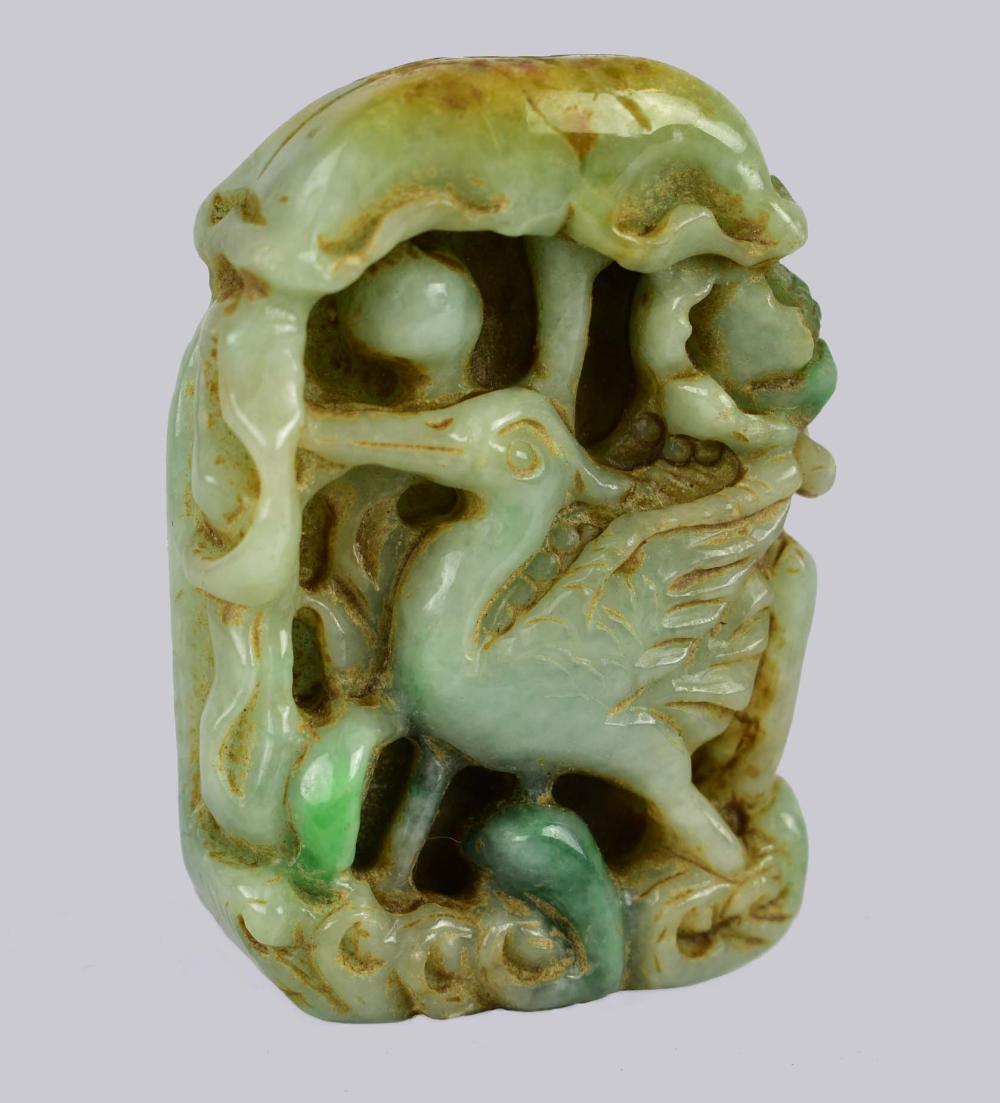 Appraisal: CHINESE CELADON AND EMERALD JADEITE STUDYEarly th Century Of shaped