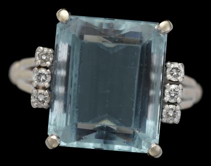 Appraisal: karat white gold aquamarine and diamond cocktail ring J E