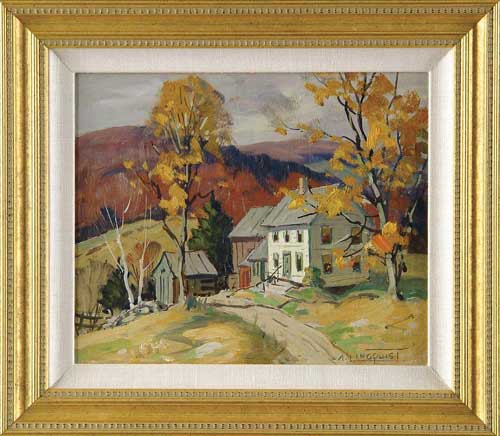 Appraisal: ARTHUR LINGQUIST American - WHITE FARMHOUSE Oil on canvas scene