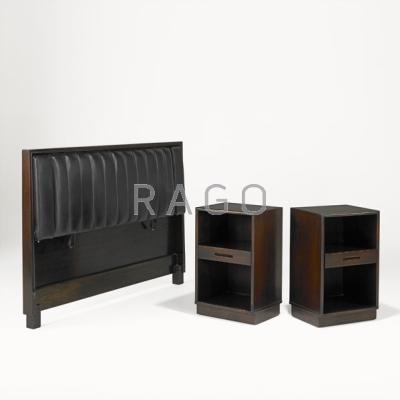 Appraisal: EDWARD WORMLEY DUNBAR Adjustable full-size headboard and matching nightstands Berne