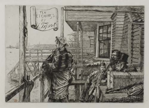 Appraisal: JAMES JACQUES TISSOT L'Auberge des Trois-Corbeaux Etching and drypoint x