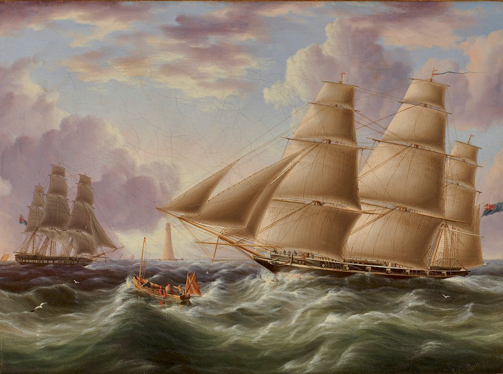 Appraisal: JAMES EDWARD BUTTERSWORTH British American - Ships and Lighthouse oil