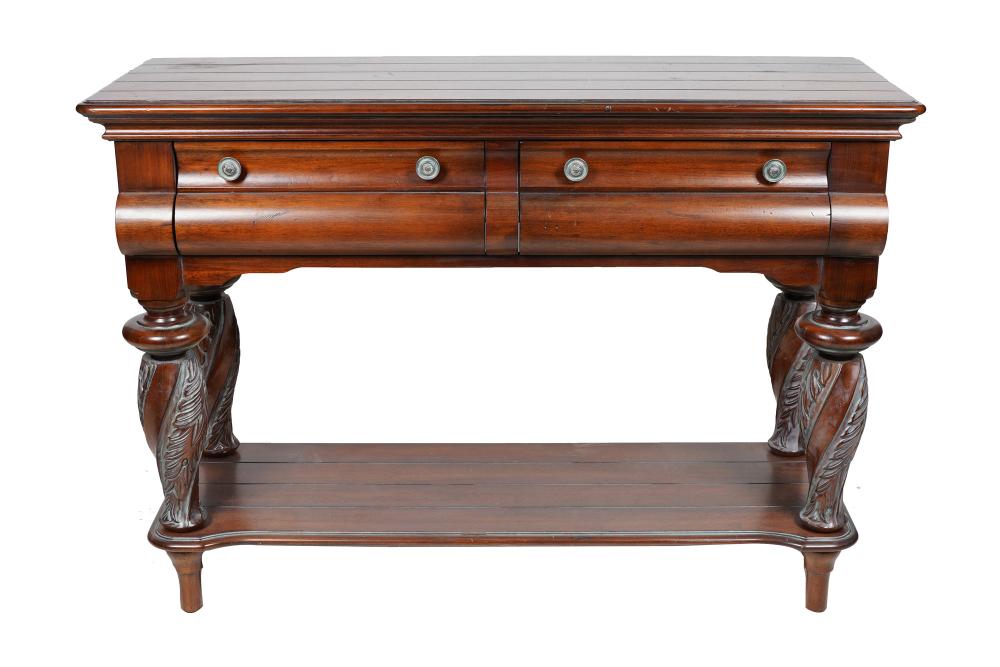 Appraisal: MAHOGANY VENEER SERVERAmerican late-Classical style with acanthus-carved supports Condition minor