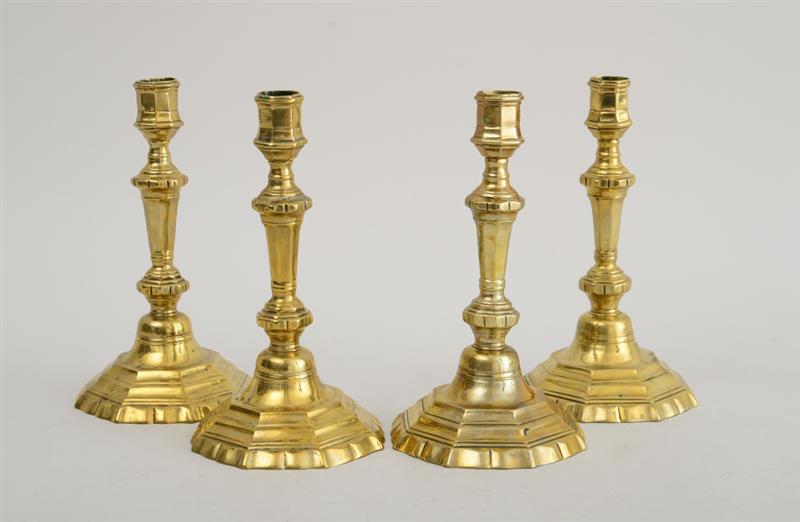 Appraisal: ASSEMBLED SET OF FOUR FRENCH R GENCE BRASS CANDLESTICKS Each