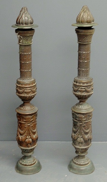 Appraisal: Unusual pair of cast bronze columns with extensive leaf and