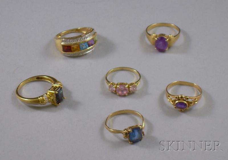 Appraisal: Six Gold and Gemstone Rings four kt and two kt