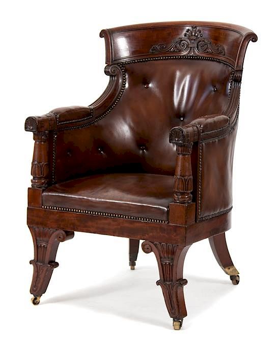 Appraisal: A Regency Mahogany Grecian Library Chair Height x width x