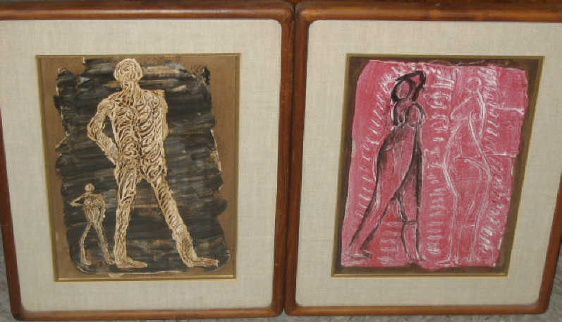 Appraisal: HERBERT KALLEM Pair mixed media figural abstract drawings on paper