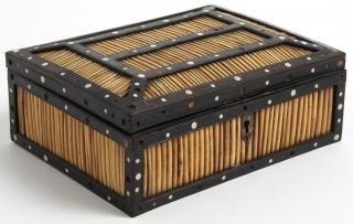 Appraisal: Ebony Quill Box The white quills supported in ebony and