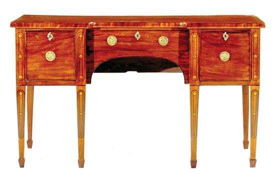 Appraisal: English inlaid mahogany sideboard th century crossbanded breakfront top over