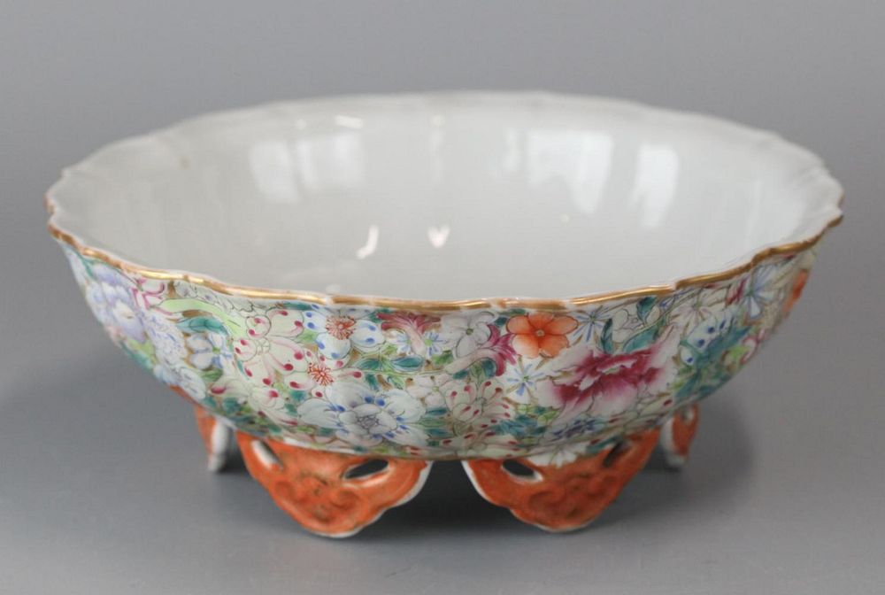 Appraisal: Chinese multicolor porcelain bowl possibly th c floral motif in