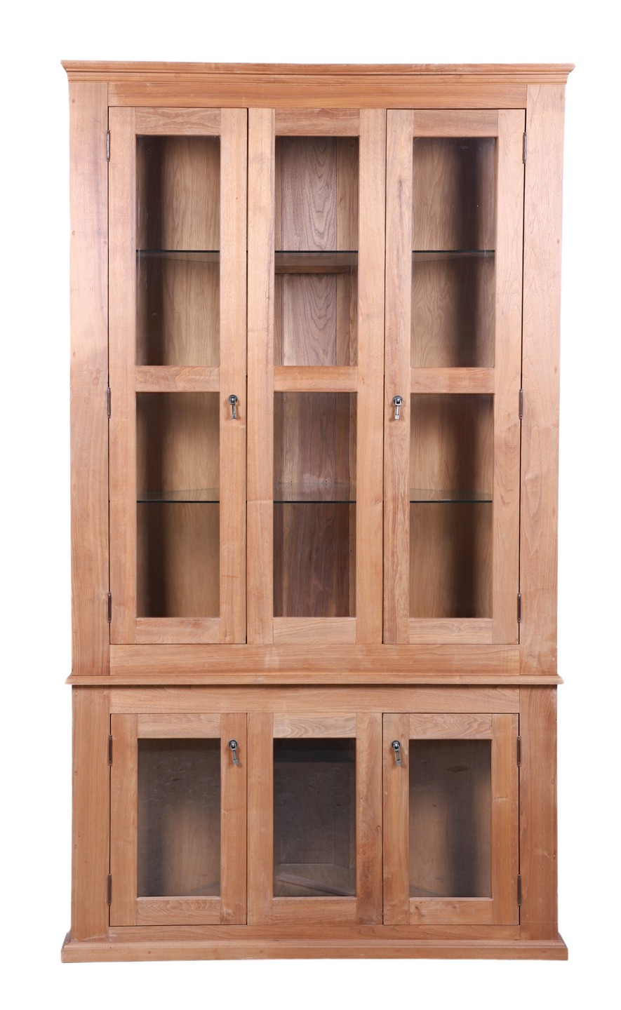 Appraisal: Pine -pc corner cabinet top with center glass section flanked