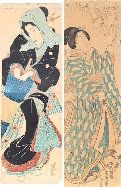 Appraisal: Two Japanese woodblock prints each of beauty one mounted the