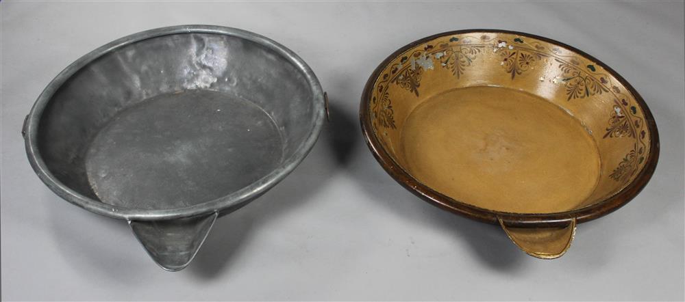 Appraisal: TWO LARGE TOLEWARE BOWLS each with bail handle and integrated