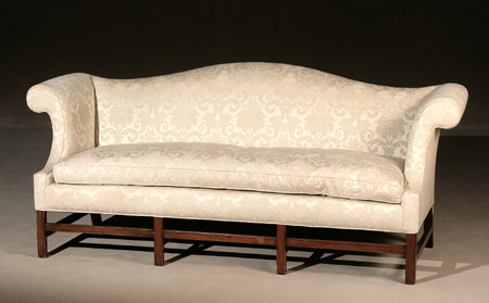 Appraisal: George III Style Mahogany Camel-Back Sofa th Century With floral