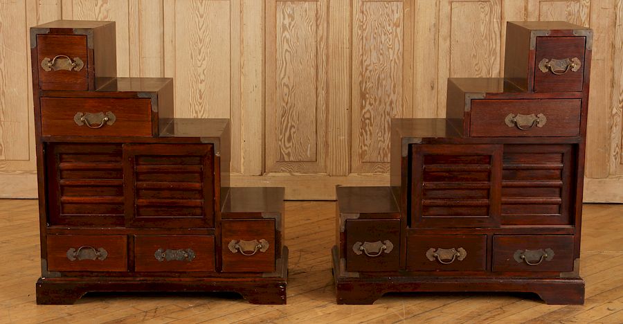 Appraisal: PAIR CHINESE CHESTS IN STEP FORM A pair of Chinese