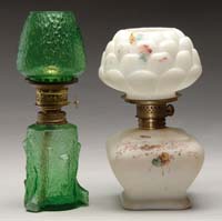 Appraisal: TWO MINI LAMPS S - Emerald green glass with a