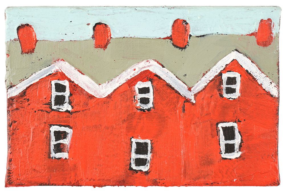 Appraisal: Jennifer Harrison Bright Red Row Houses Oil on Canvas Jennifer