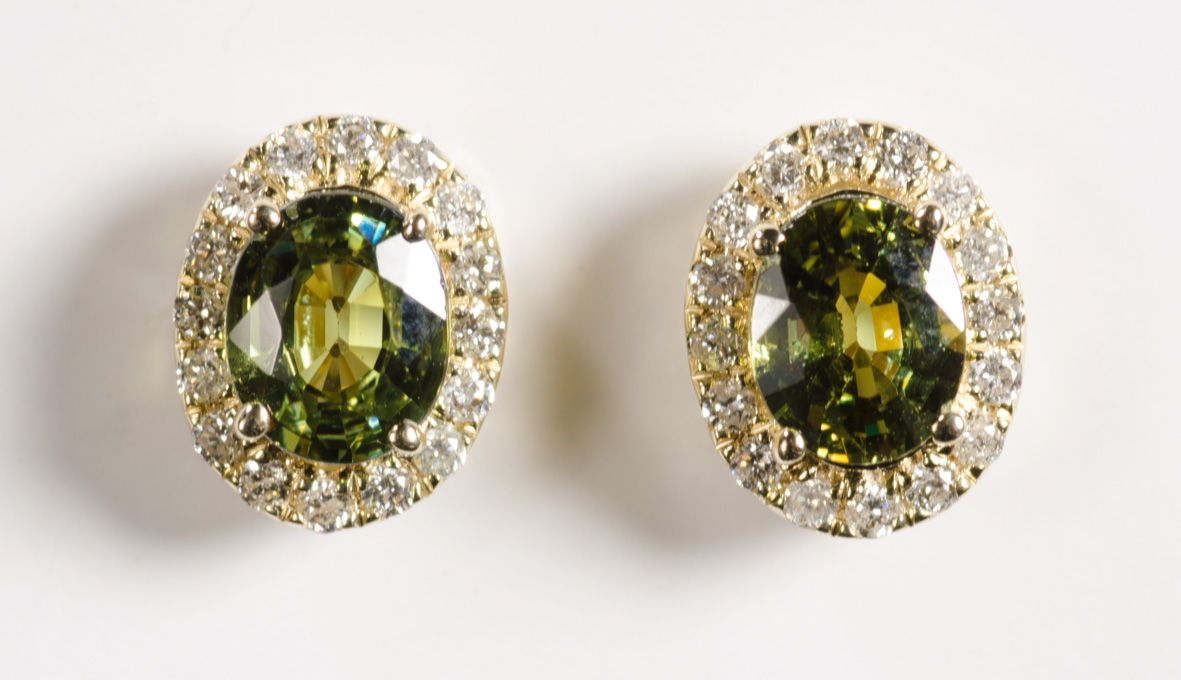 Appraisal: PAIR OF DEMANTOID GARNET AND DIAMOND EARRINGS each k yellow