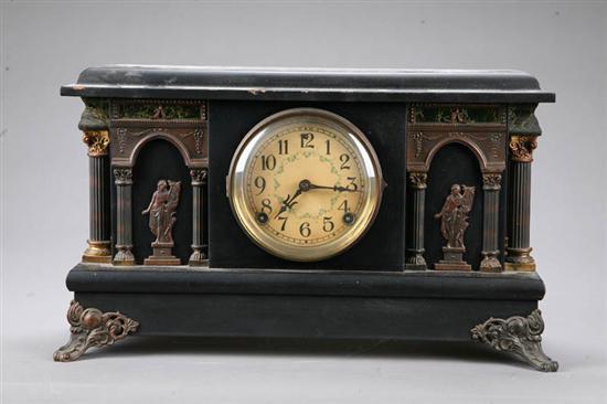 Appraisal: MANTLE CLOCK Eight day clock with reeded columns classical scenes