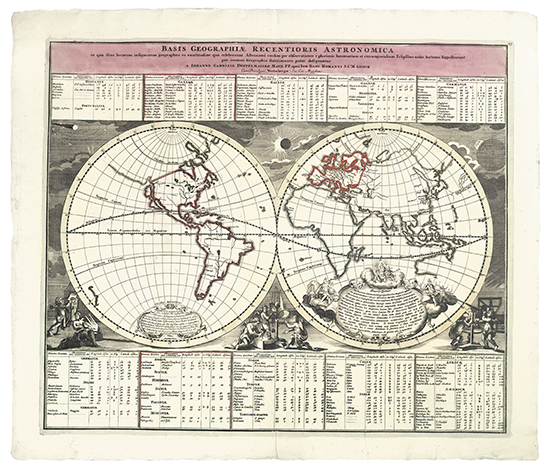 Appraisal: DOPPELMAYR HOMANN Basis Geographiae recentioris Astronomica Double-page engraved double-hemispheric world