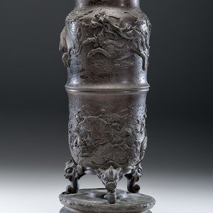 Appraisal: A Japanese Qilin Phoenix and Lion Bronze Urn Likely th