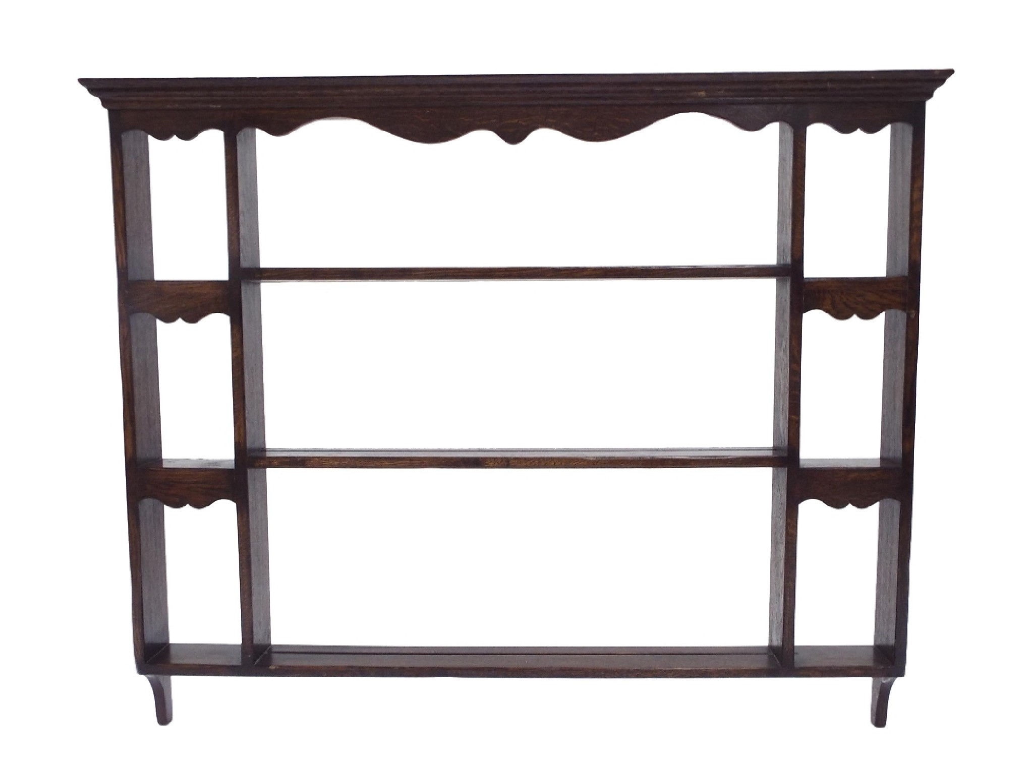 Appraisal: Antique style oak Delft rack fitted with three shelves flanked