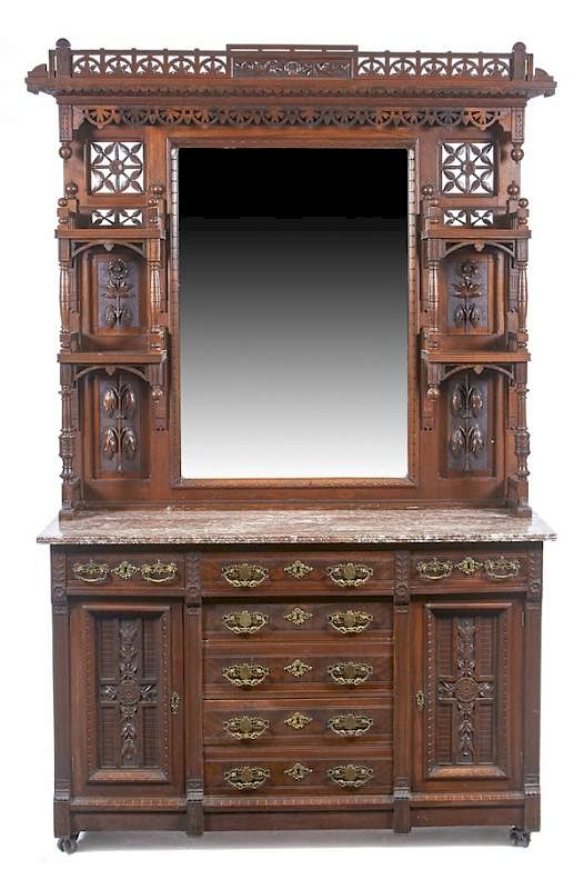 Appraisal: American Victorian Aesthetic Period Walnut Sideboard American Victorian Aesthetic period