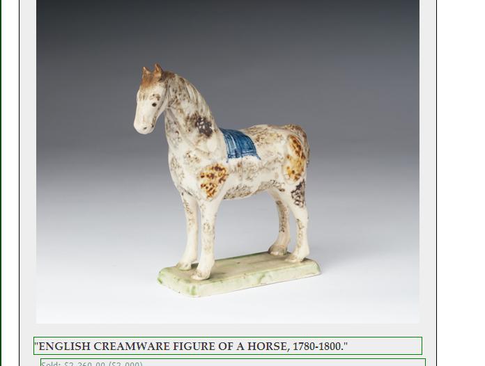 Appraisal: ENGLISH CREAMWARE FIGURE OF A HORSE - Modelled standing on