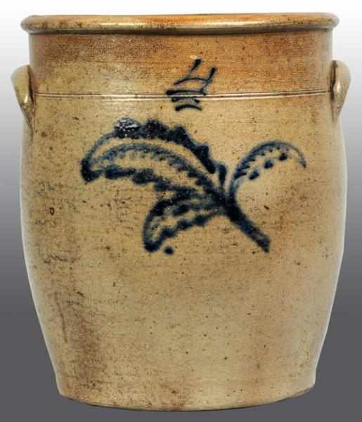 Appraisal: -Gallon Stoneware Crock Description Freehand decoration of blue flower No