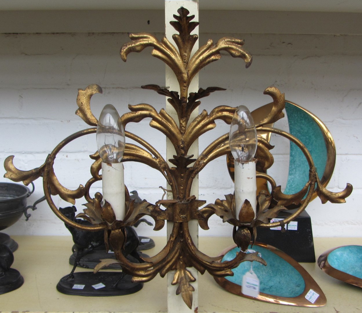 Appraisal: A modern gilt metal two branch wall light the backplate