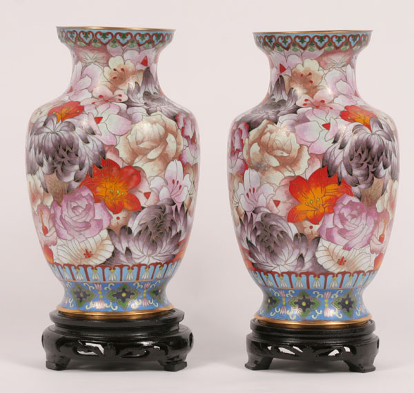 Appraisal: Chinese cloisonne matching floral vases on stands H